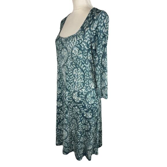 Peruvian Connection Sant'Elia Jersey Dress Lotus Blossom Denim Green Size Medium - Picture 6 of 9